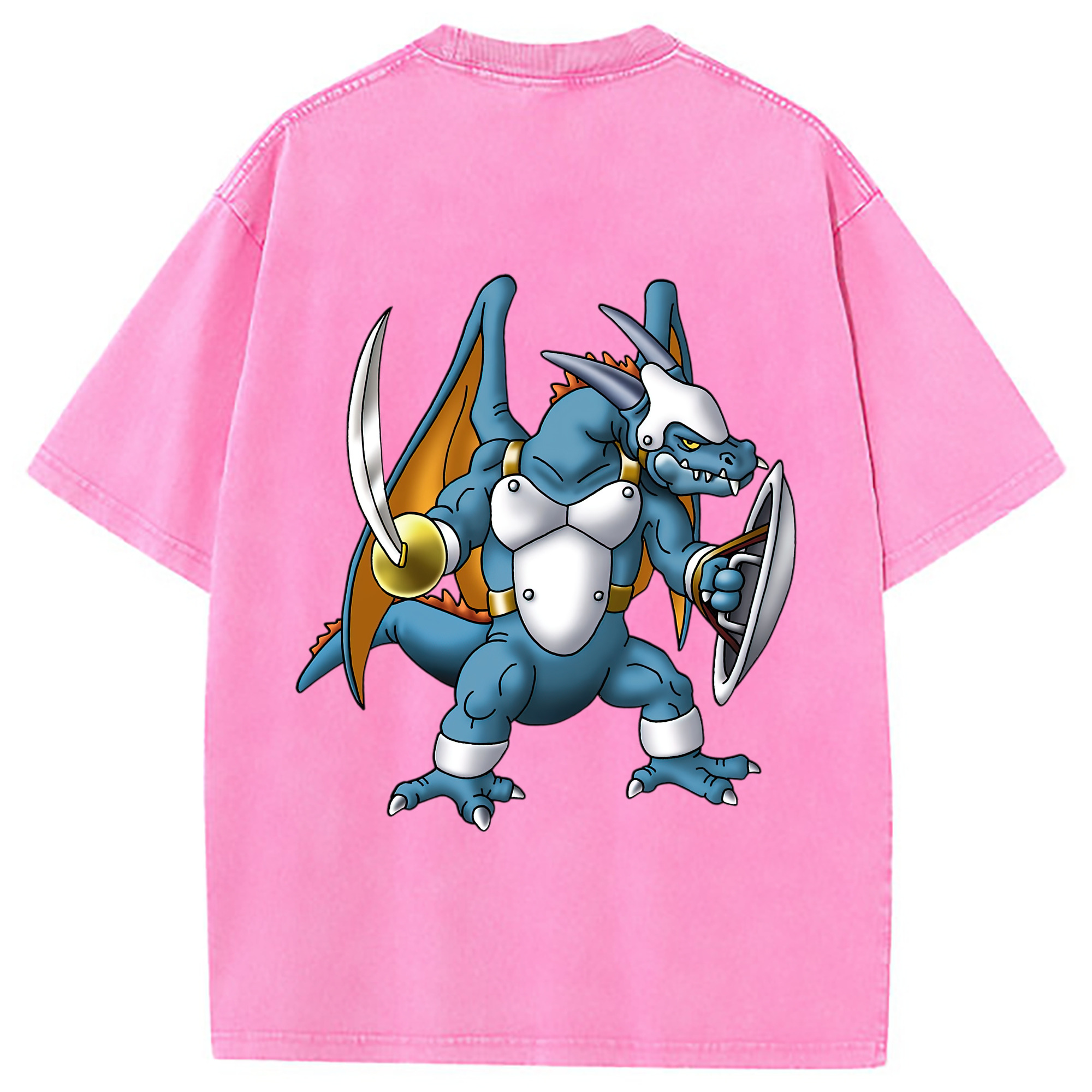 （画像用） ドラゴンクエスト Doragon Kuesuto Dragon Quest 綿100% ヴィンテージ風 半袖Tシャツ（背面プリント）